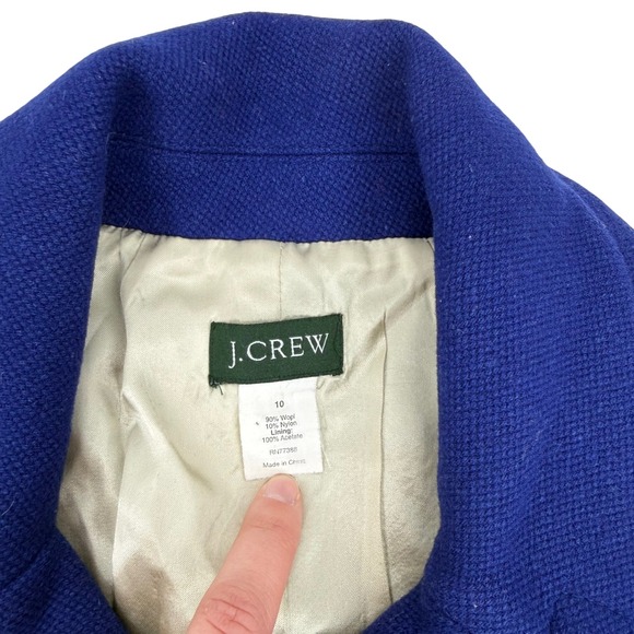 Y2K J.Crew Lille Wool Pique Pea Coat Button Blue Tweed Double Breasted Size 10 - Picture 8 of 8